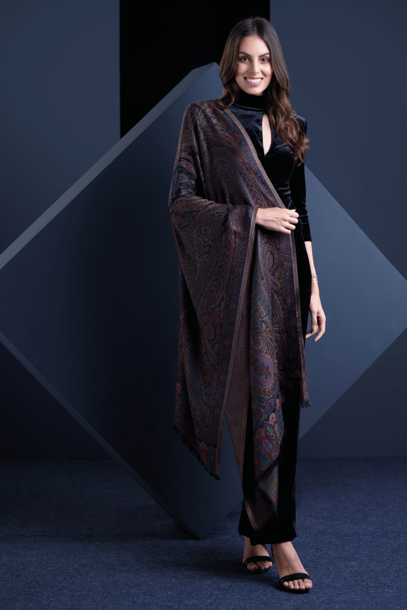 Black Silk Jamawar Scarf