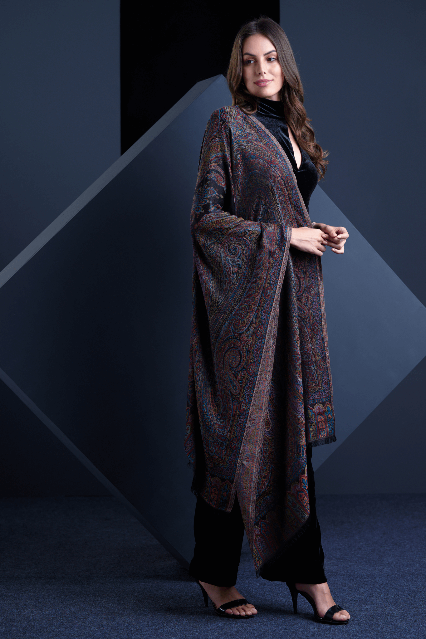 Black Silk Jamawar Scarf