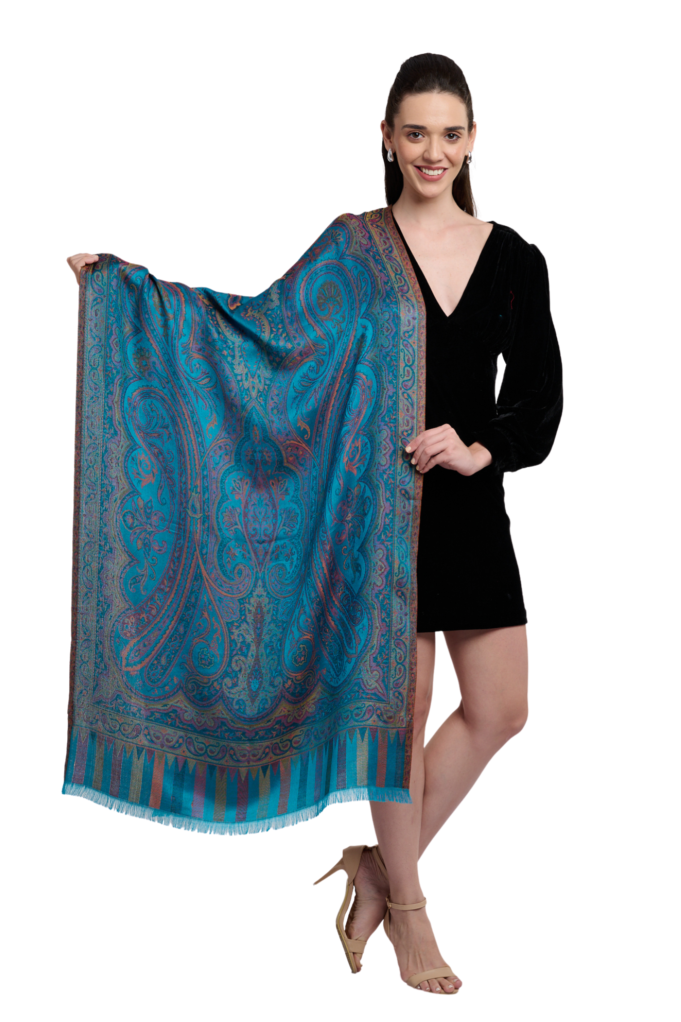 Teal Silk Jamawar Scarf
