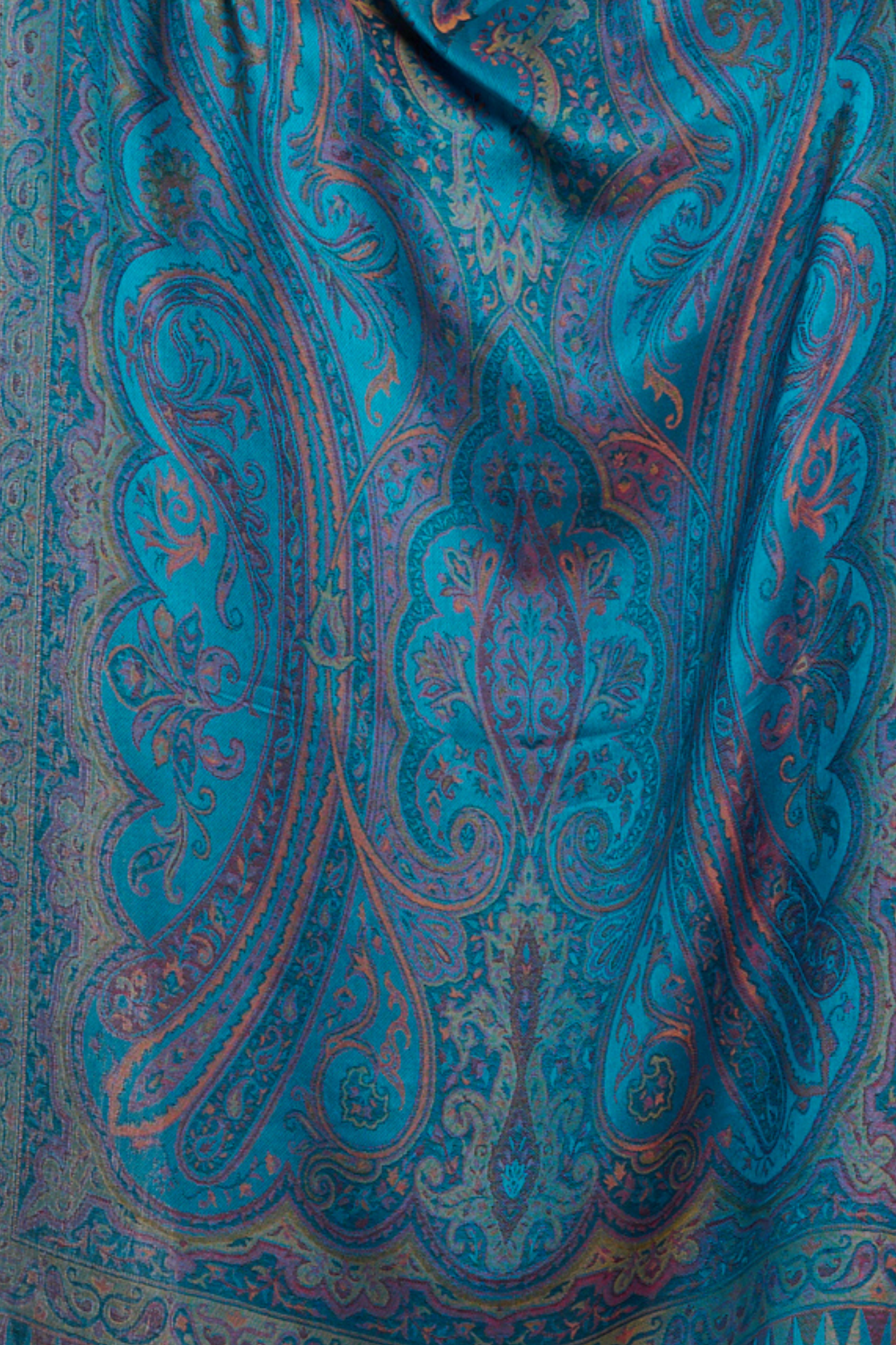 Teal Silk Jamawar Scarf