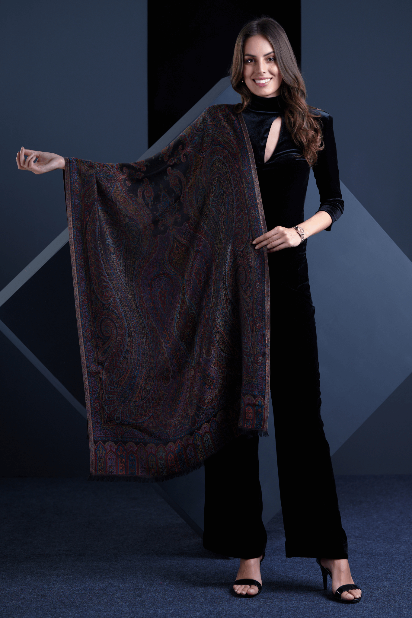 Black Silk Jamawar Scarf