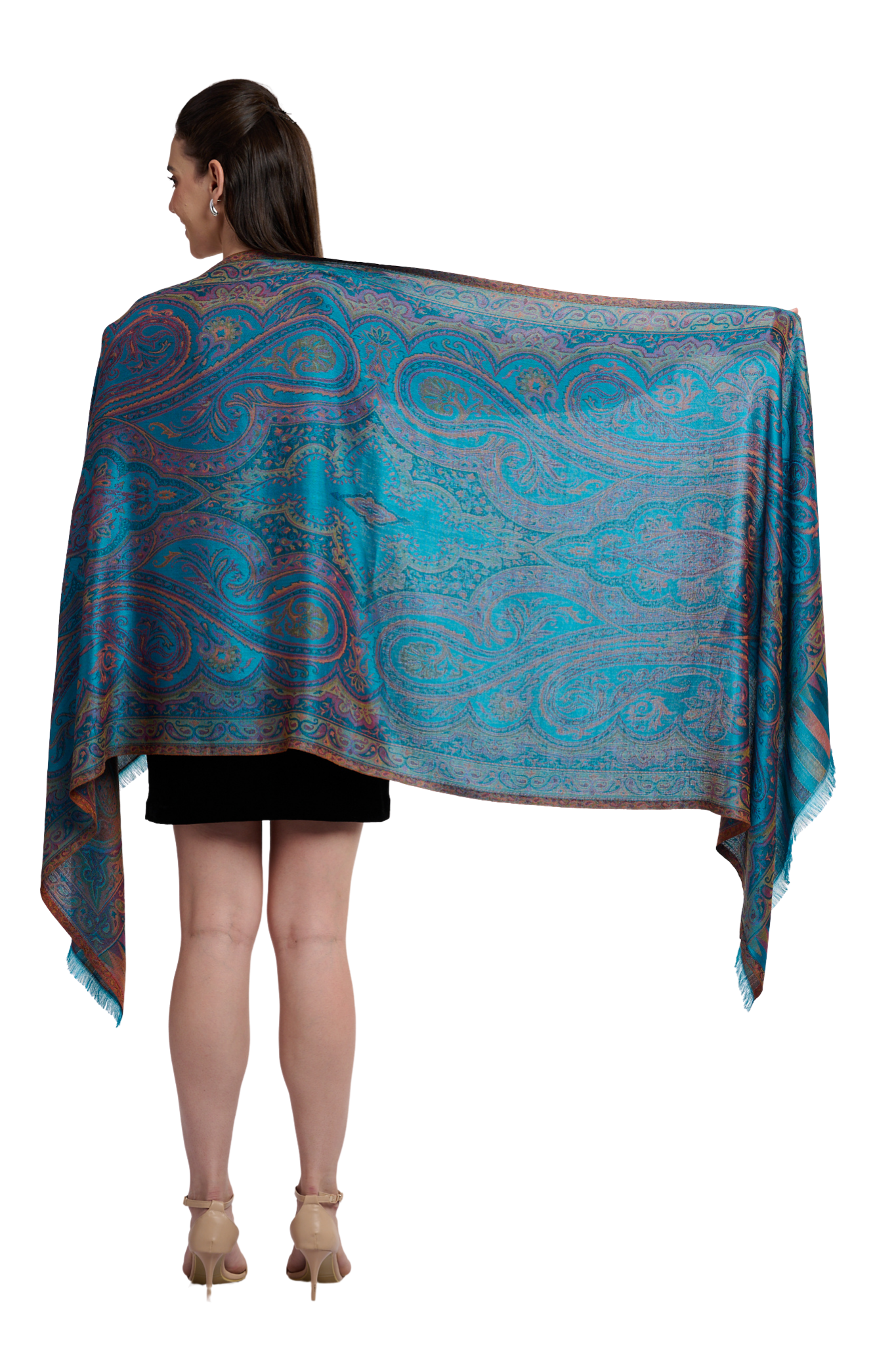 Teal Silk Jamawar Scarf