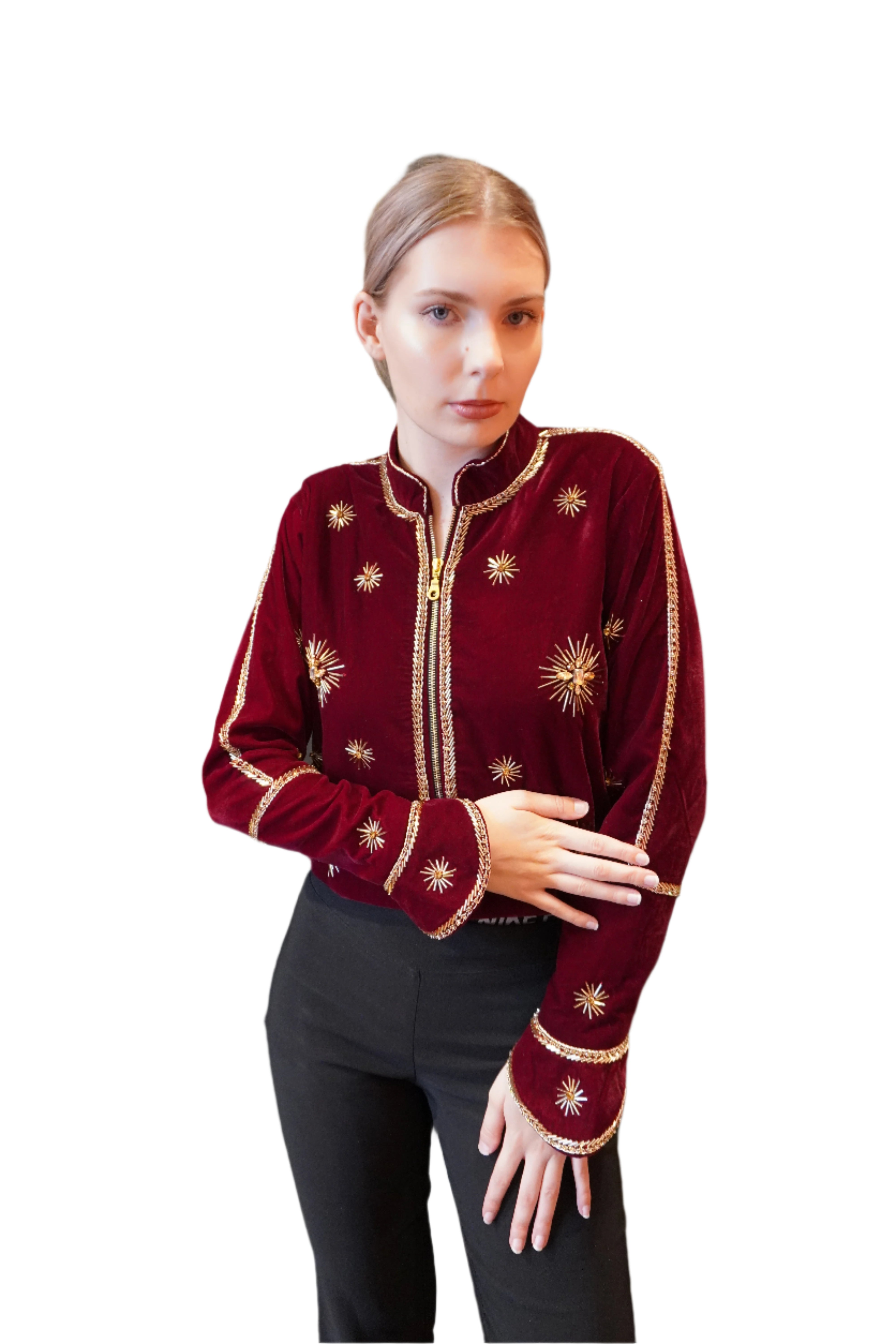 Noor wine Velvet Jacket