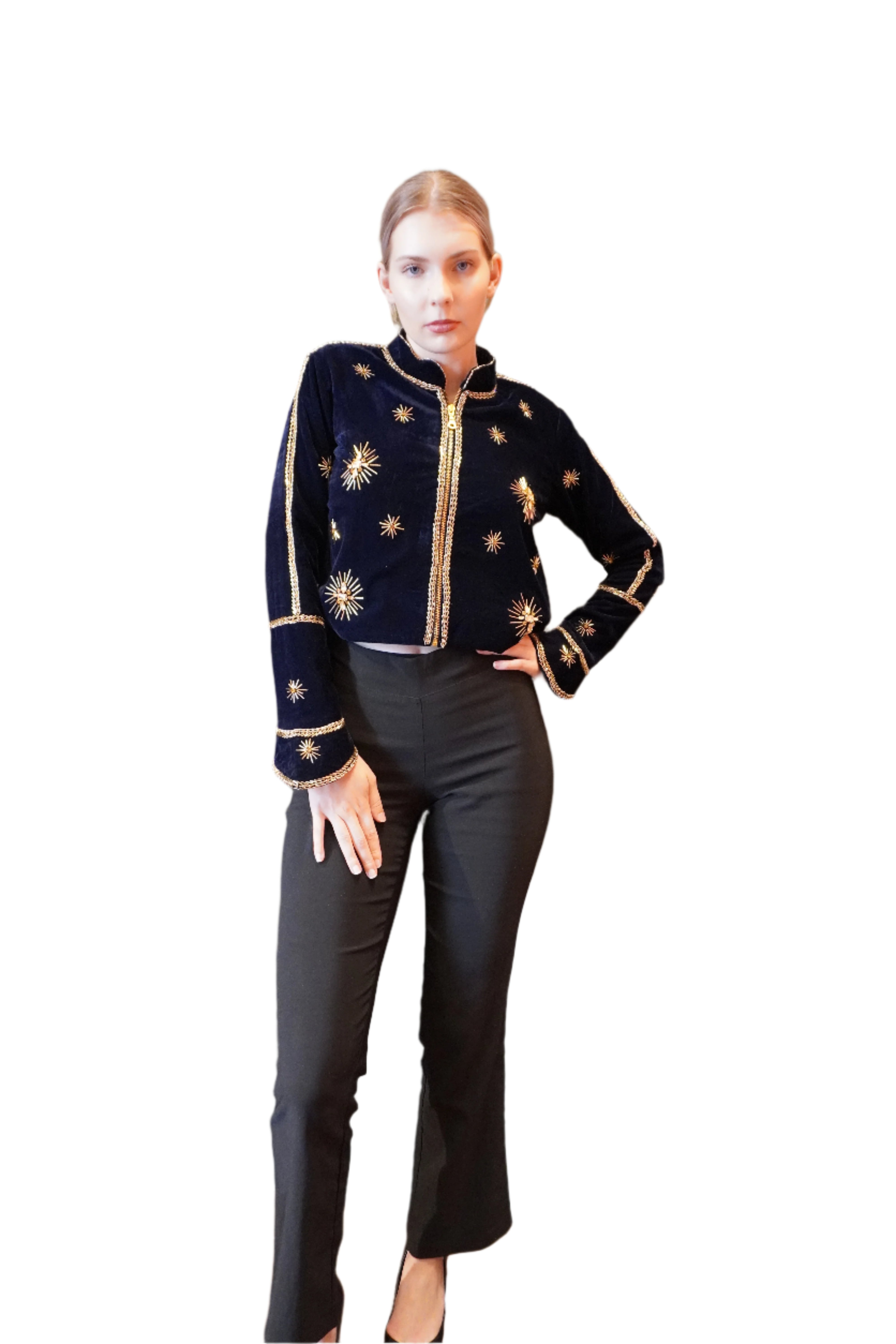 Noor Navy Velvet Jacket