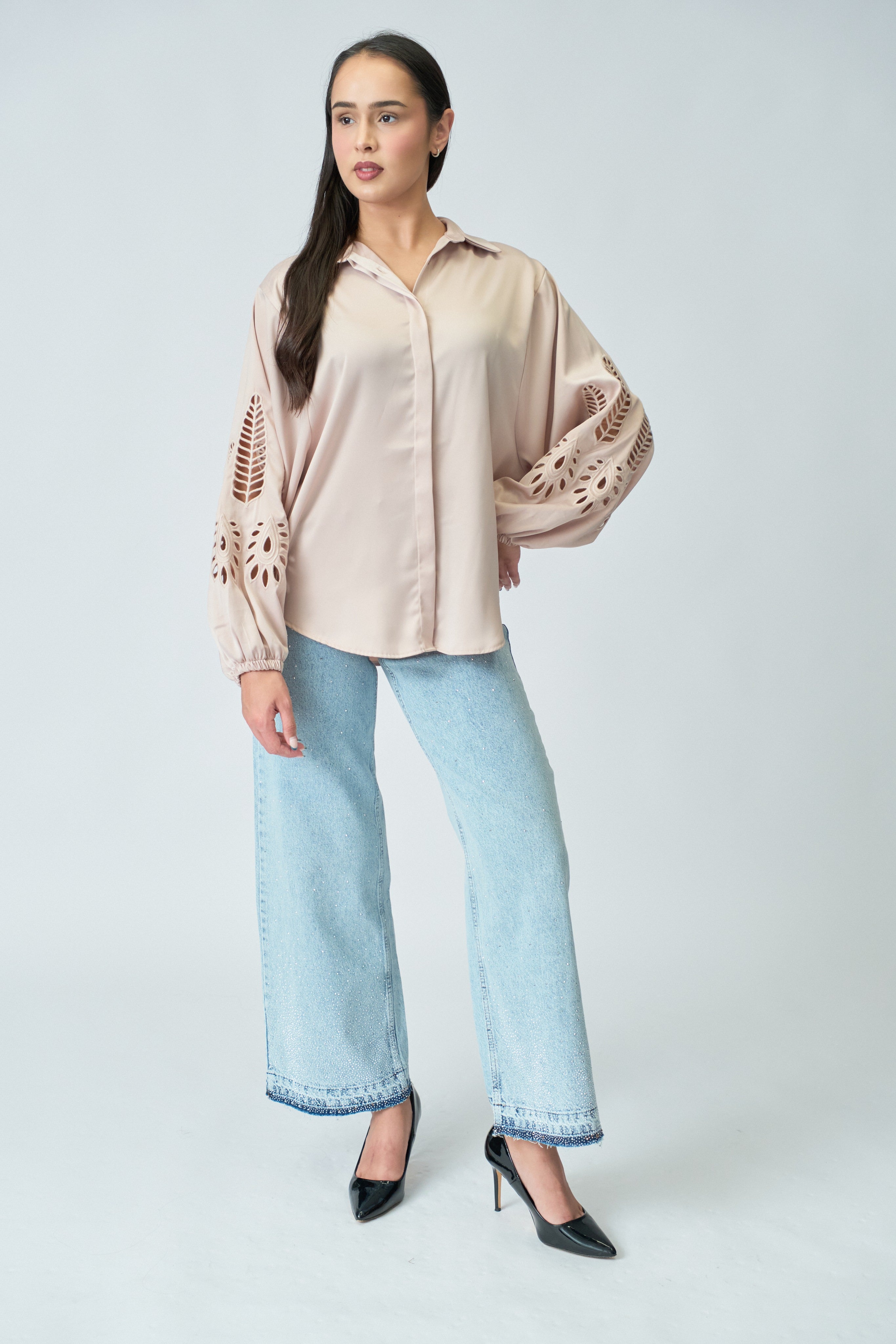 Beige Cutwork shirt