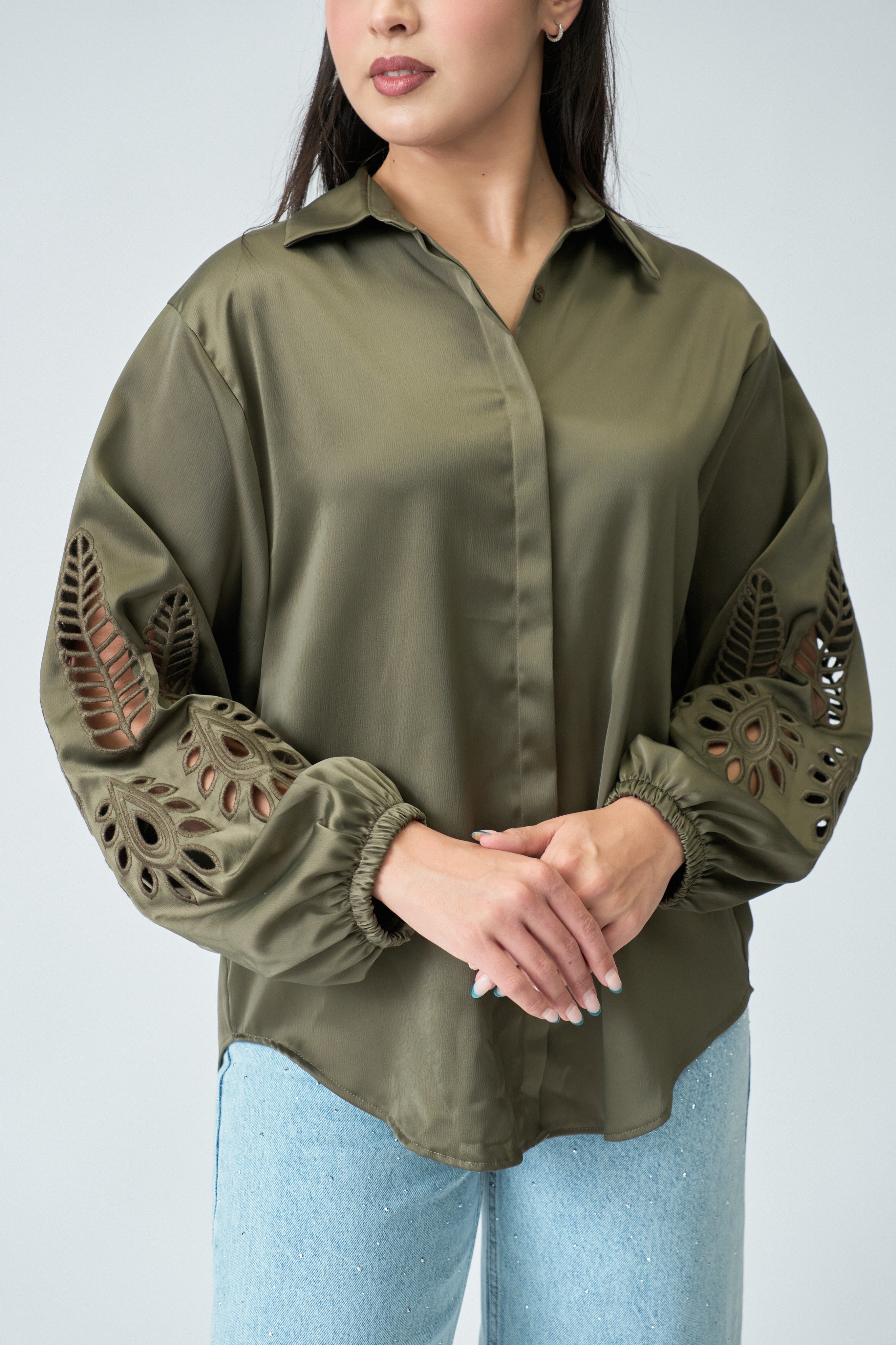 Olive Cutwork Shirt
