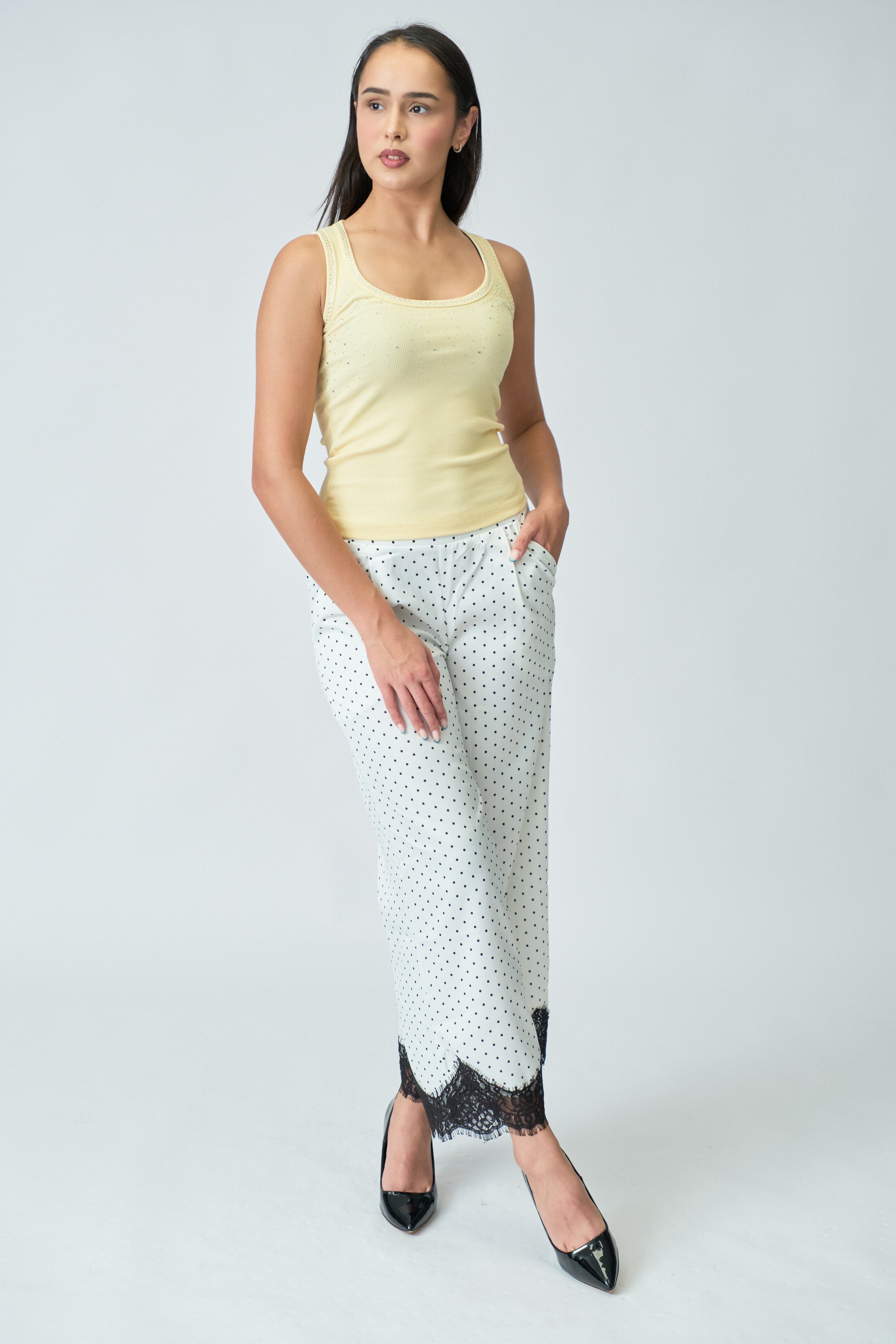 white Polka dots Pants